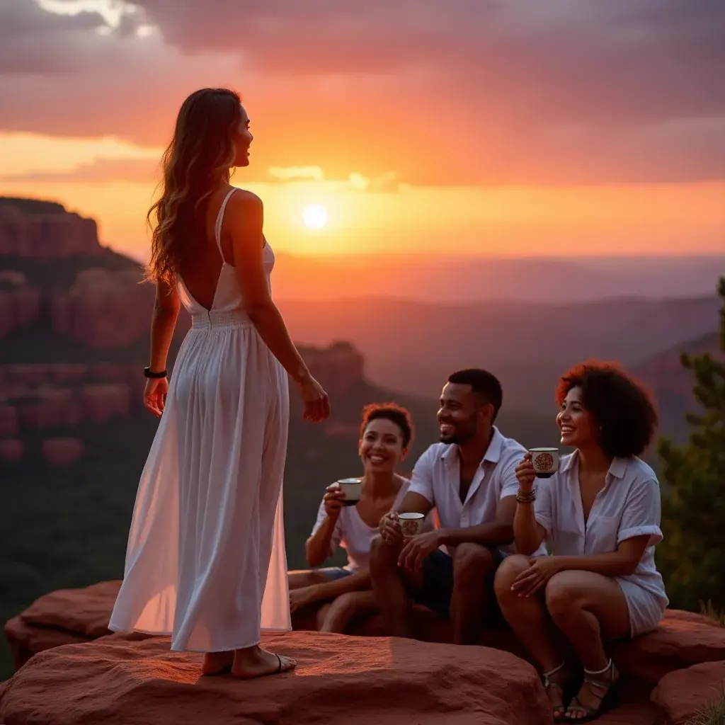 Группа людей, занимающихся йогой на свежем воздухе среди природы.