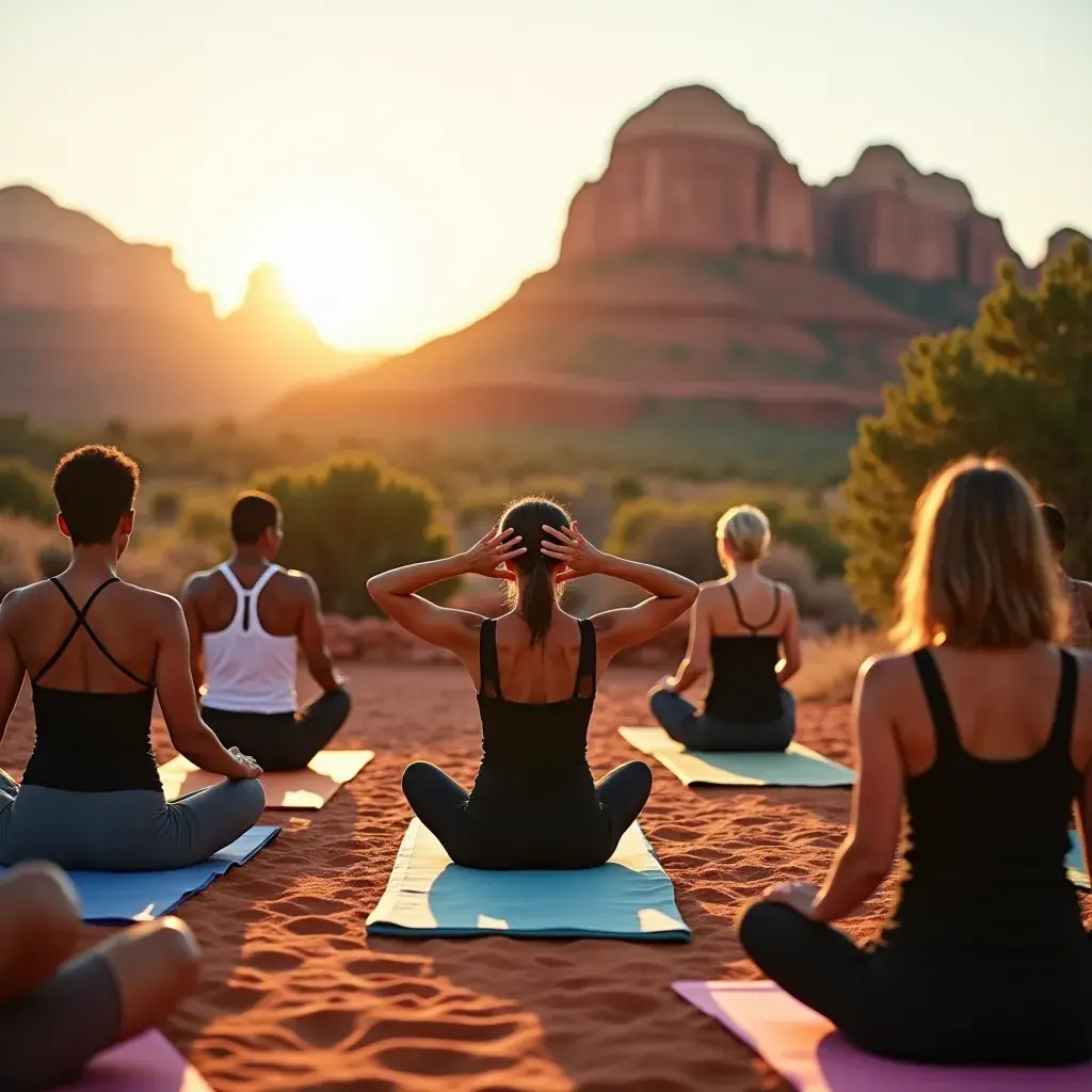 Медитирующий человек на вершине горы с видом на долину.