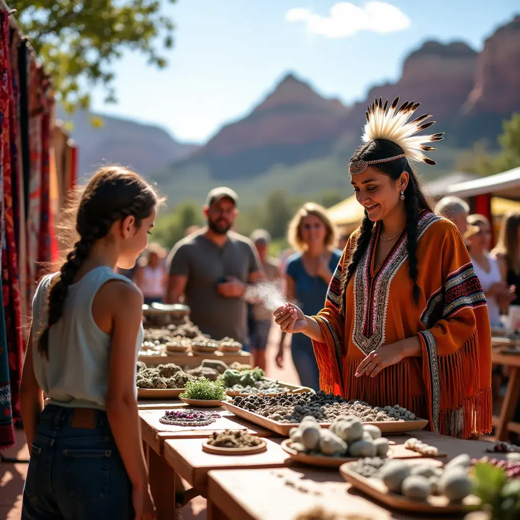 Тихий водоем, окруженный красными скалами и зелеными деревьями.