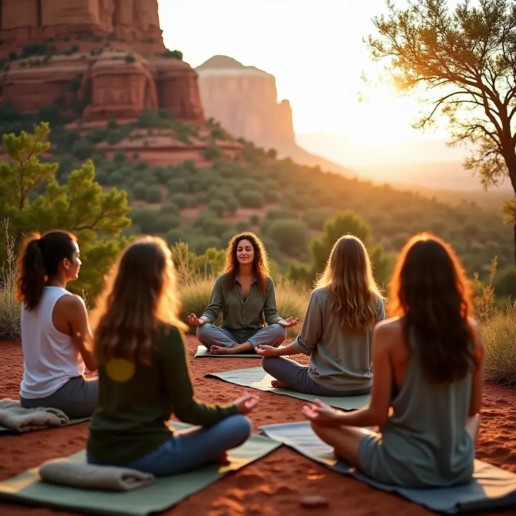 Вид на красные скалы Седоны на фоне заката.